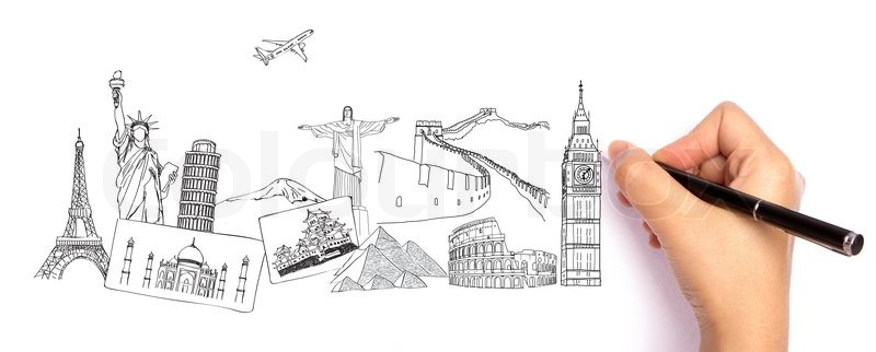 800x322 Drawing Travel Around The World Japan,france,italy ,new York,india