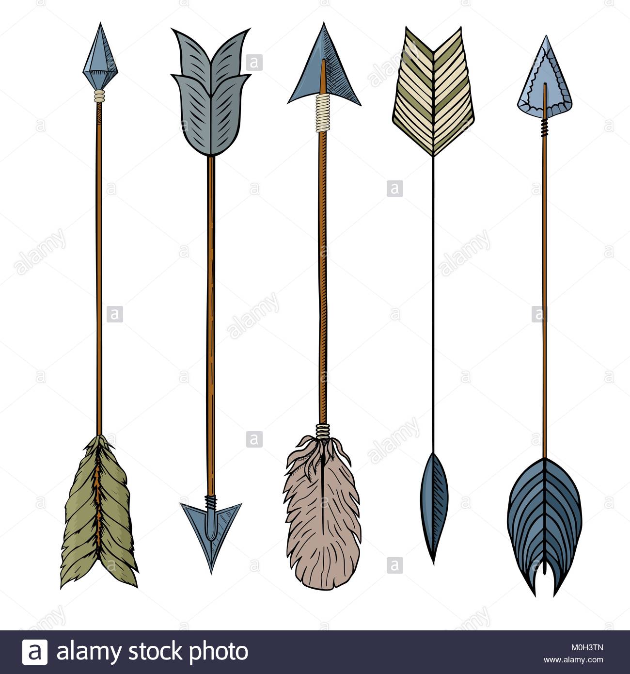 1300x1390 Set Of 5 Colored Hand Drawing Ink Traditional Indian Arrow