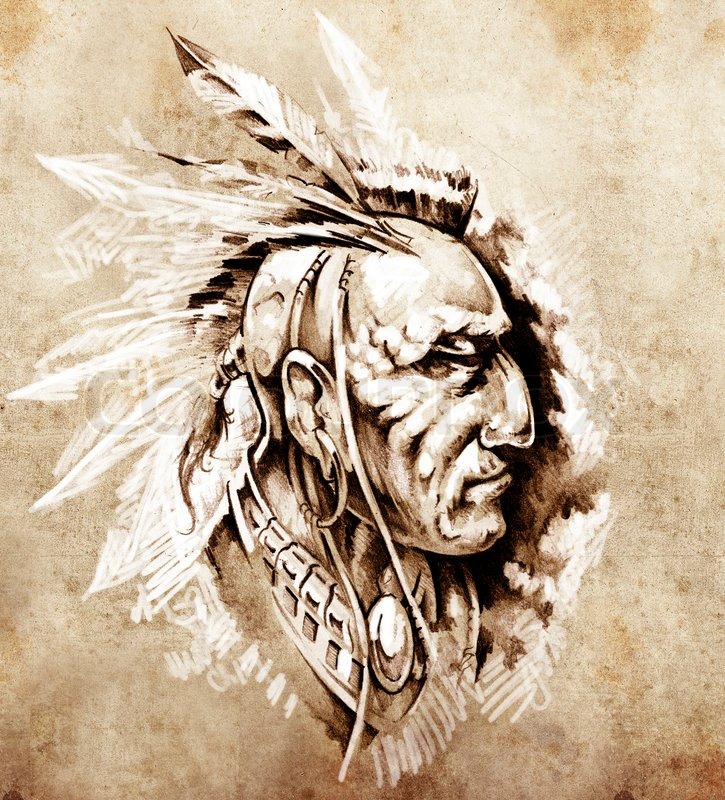 725x800 Sketch Of Tattoo Art, American Indian Chief Illustration Stock