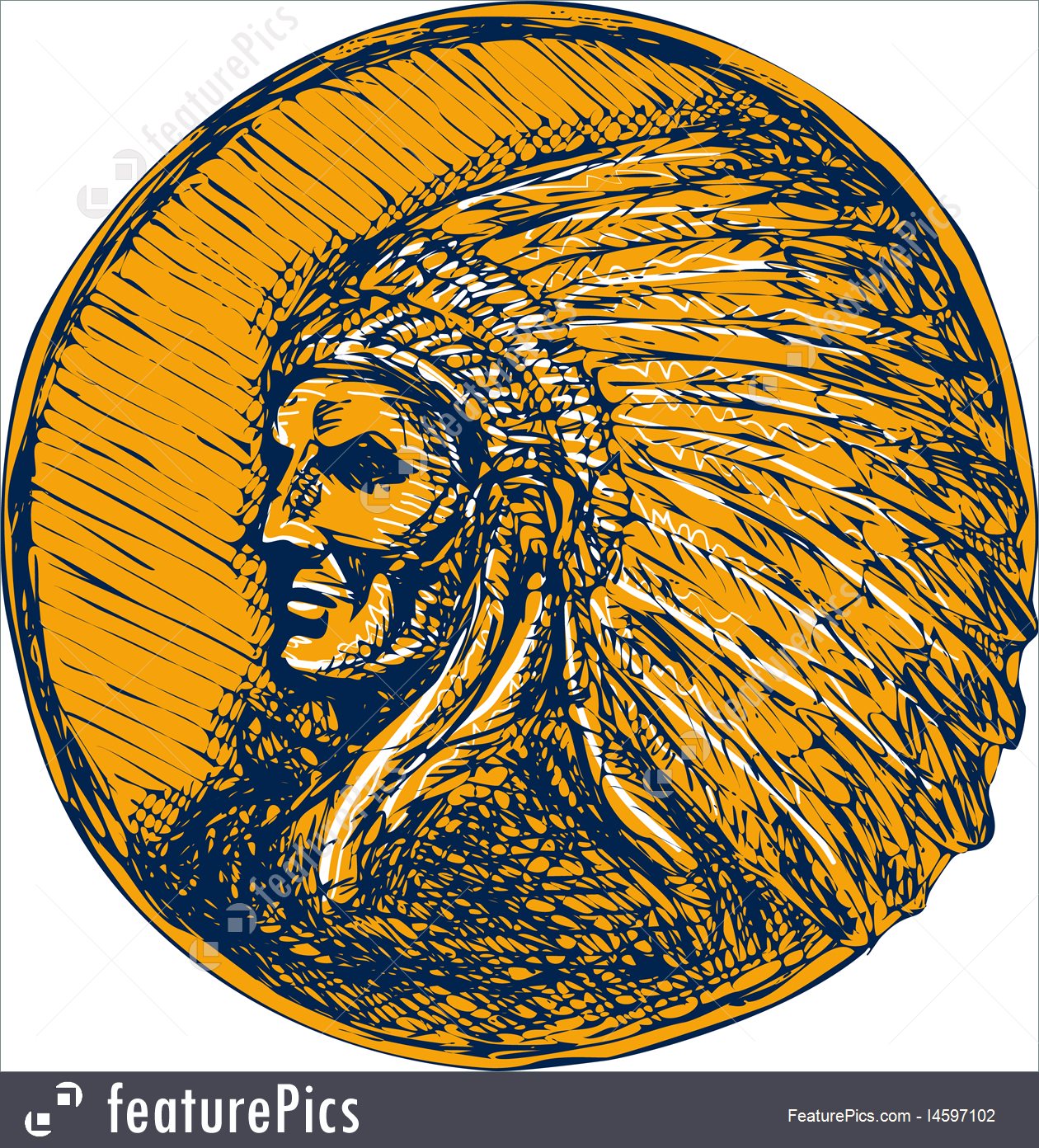 1260x1392 Native American Indian Chief Headdress Drawing Stock Illustration