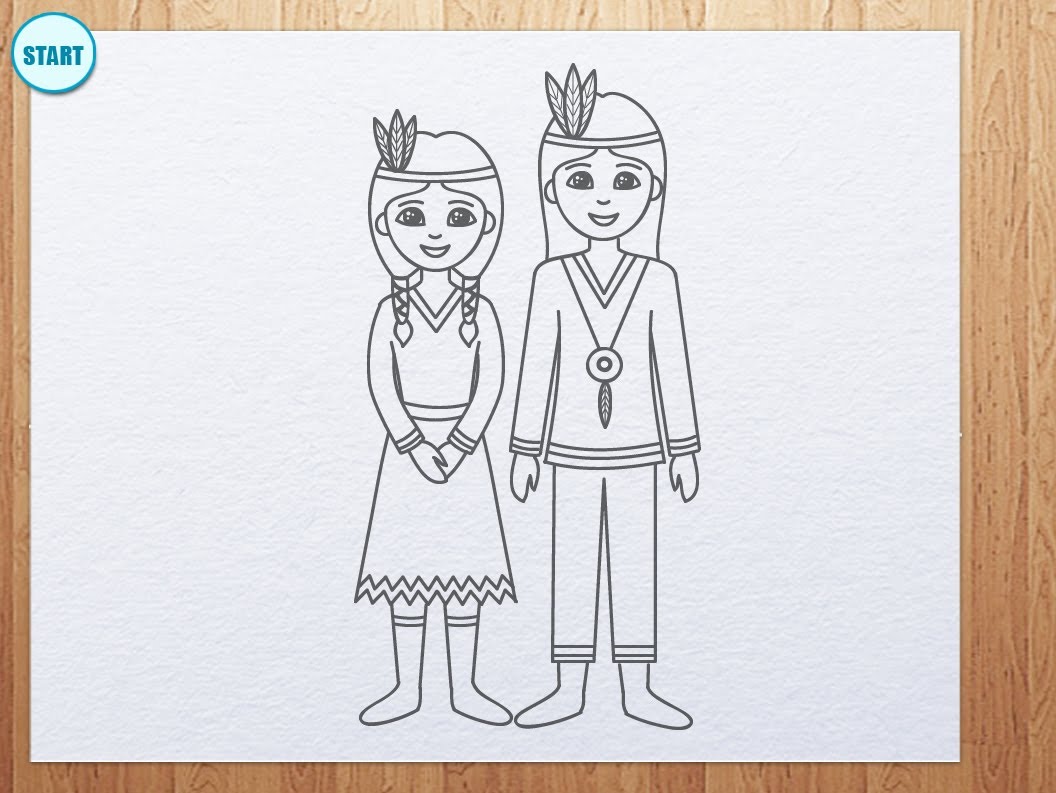 1056x793 How To Draw Indians For Thanksgiving Day