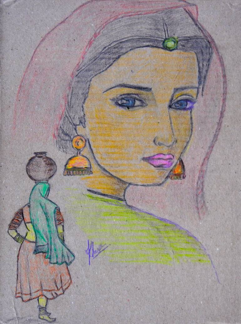 770x1036 Saatchi Art Indian Village Women Drawing By Khushbu Rangari