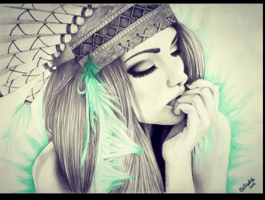 523x396 Girl In Indian Headress Drawing Drawings Drawings