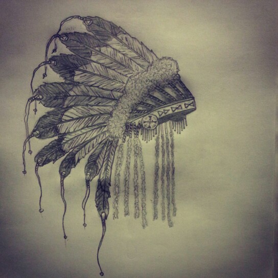 544x544 American Indian Head Dress Tattoo Sketch By