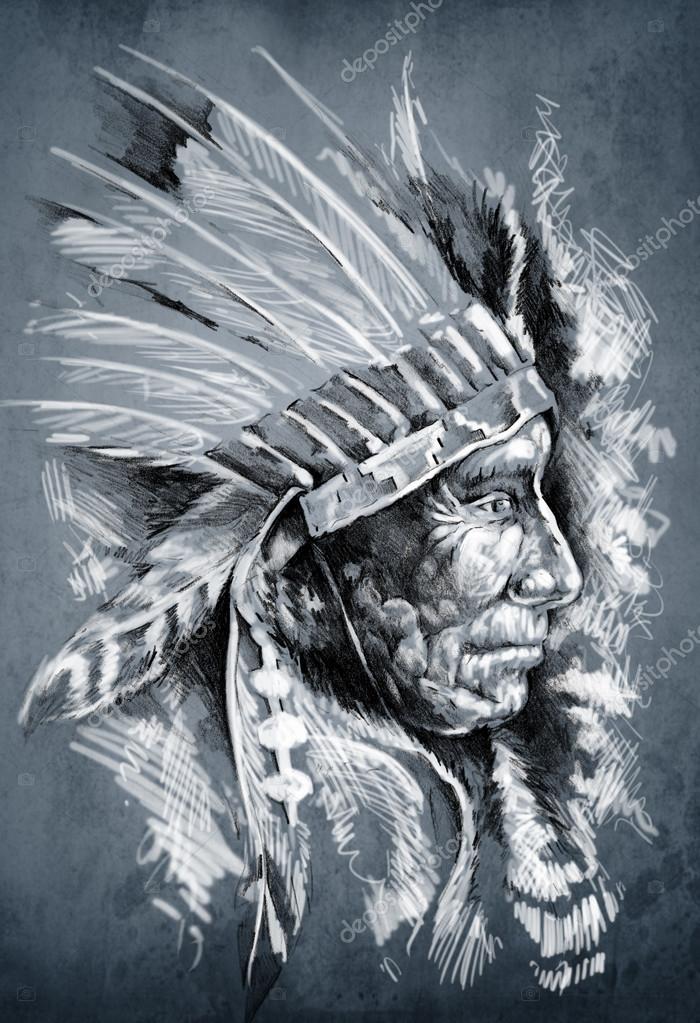 700x1023 Sketch Of Tattoo Art, Native American Indian Head, Chief, Dirty