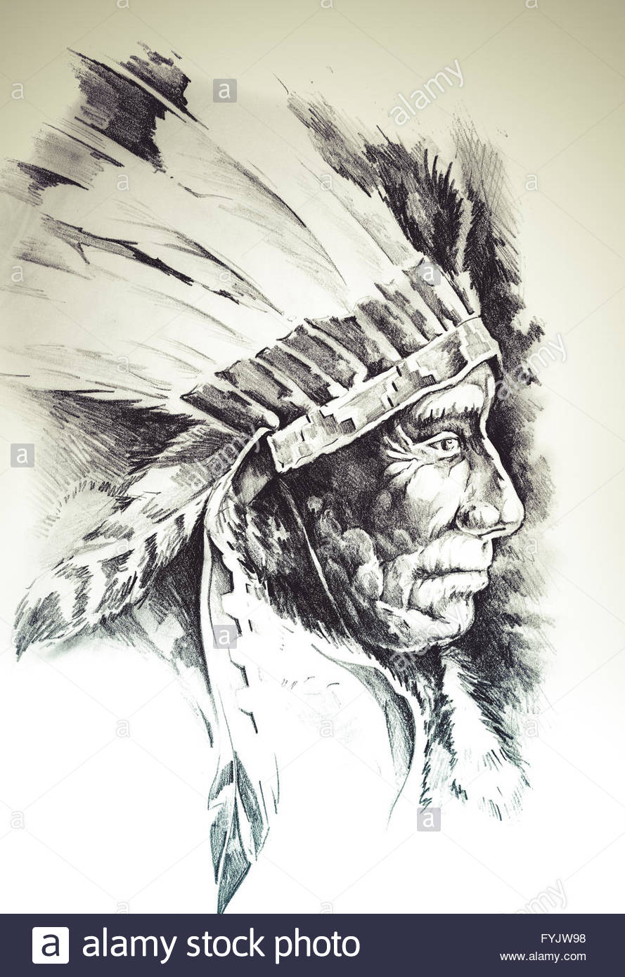 889x1390 Sketch Of Tattoo Art, Native American Indian Head, Chief, Isolated