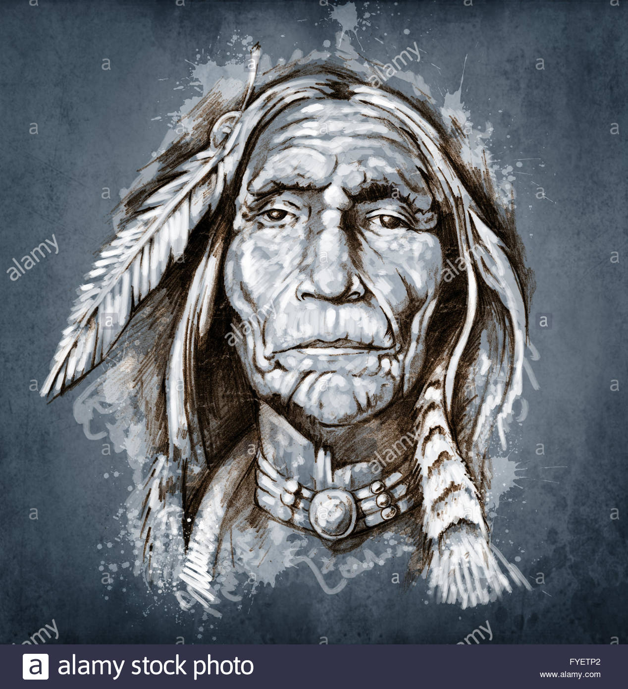 1268x1390 Sketch Of Tattoo Art, Portrait Of American Indian Head Stock Photo
