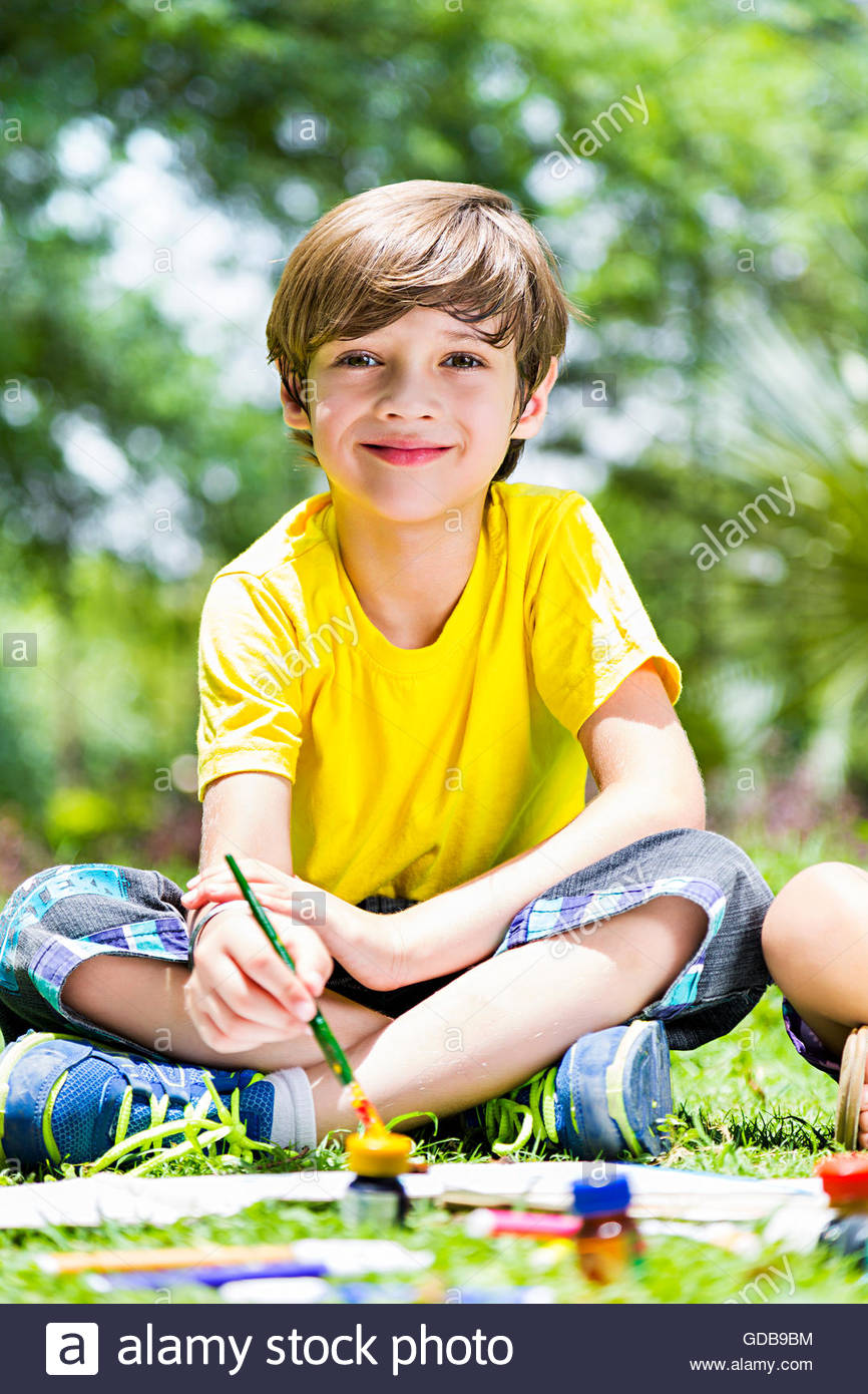 866x1390 1 Indian Kid Boy Students Park Drawing Painting Stock Photo