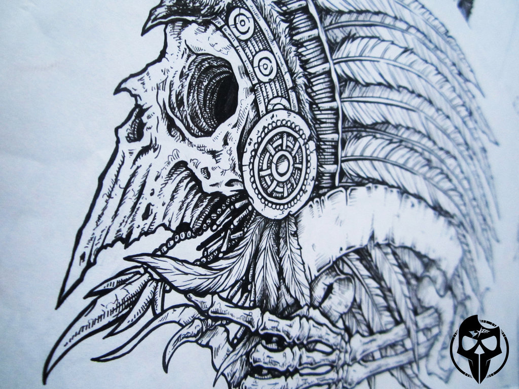 1024x768 Skull Indian By Byzart