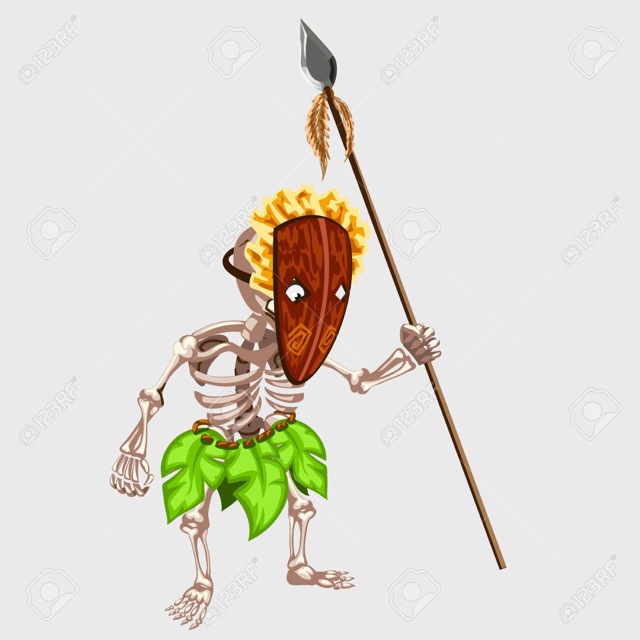 1300x1300 Ancient Skeleton Of An Indian Ina Mask With Spear, Cartoon
