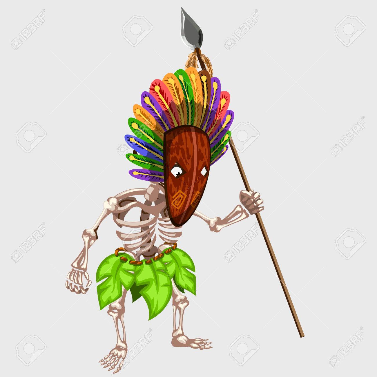 1300x1300 Skeleton In Indian Mask With Spear, Image For Gaming Interface