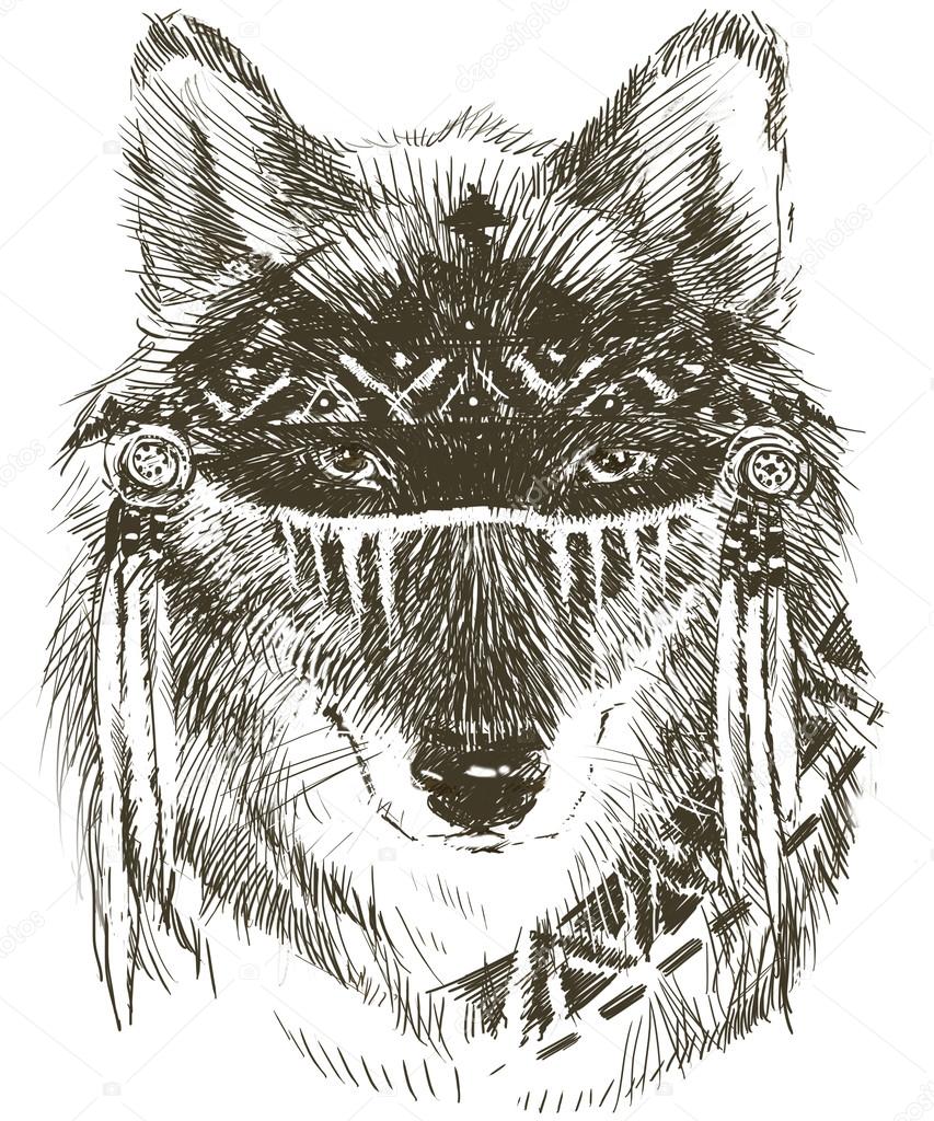 853x1024 Wolf. Wolf Indian Warrior. Wolf Sketch. Indian Wolf. Hand Drawn