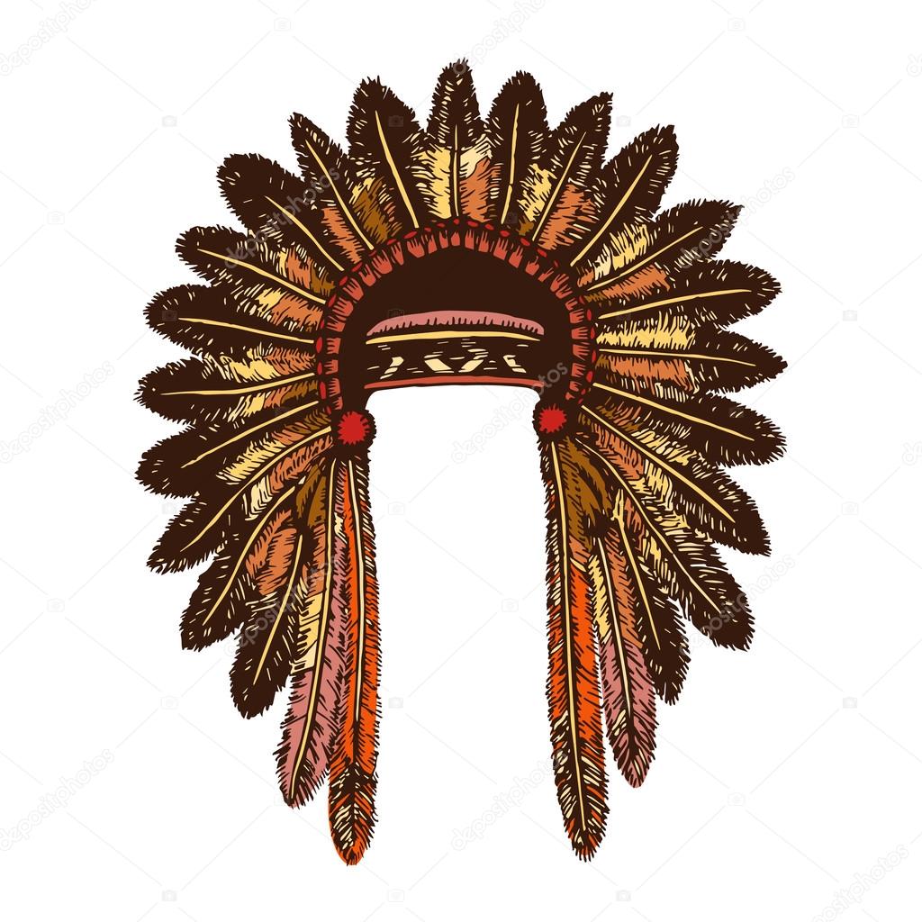 1024x1024 Set Of 2 Colored Hand Drawing Ink Traditional Indian Headdress