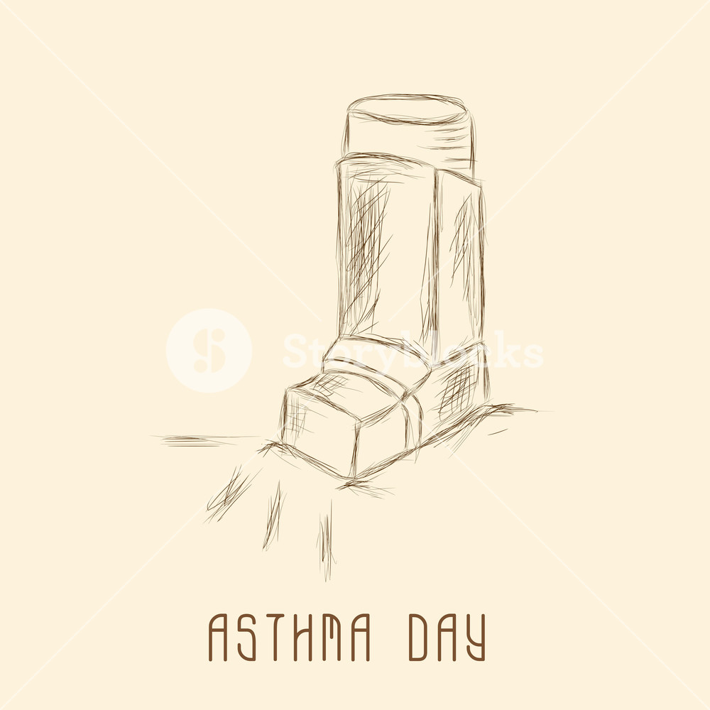 1000x1000 World Ashtma Day Background Showing Line Art Inhaler Royalty Free