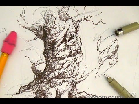 480x360 Pen And Ink Drawing Tutorials How To Draw A Spiraling Tree