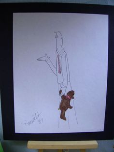 236x314 Orig'L Art Ink Pen Drawing C Peterson Man + His Bear