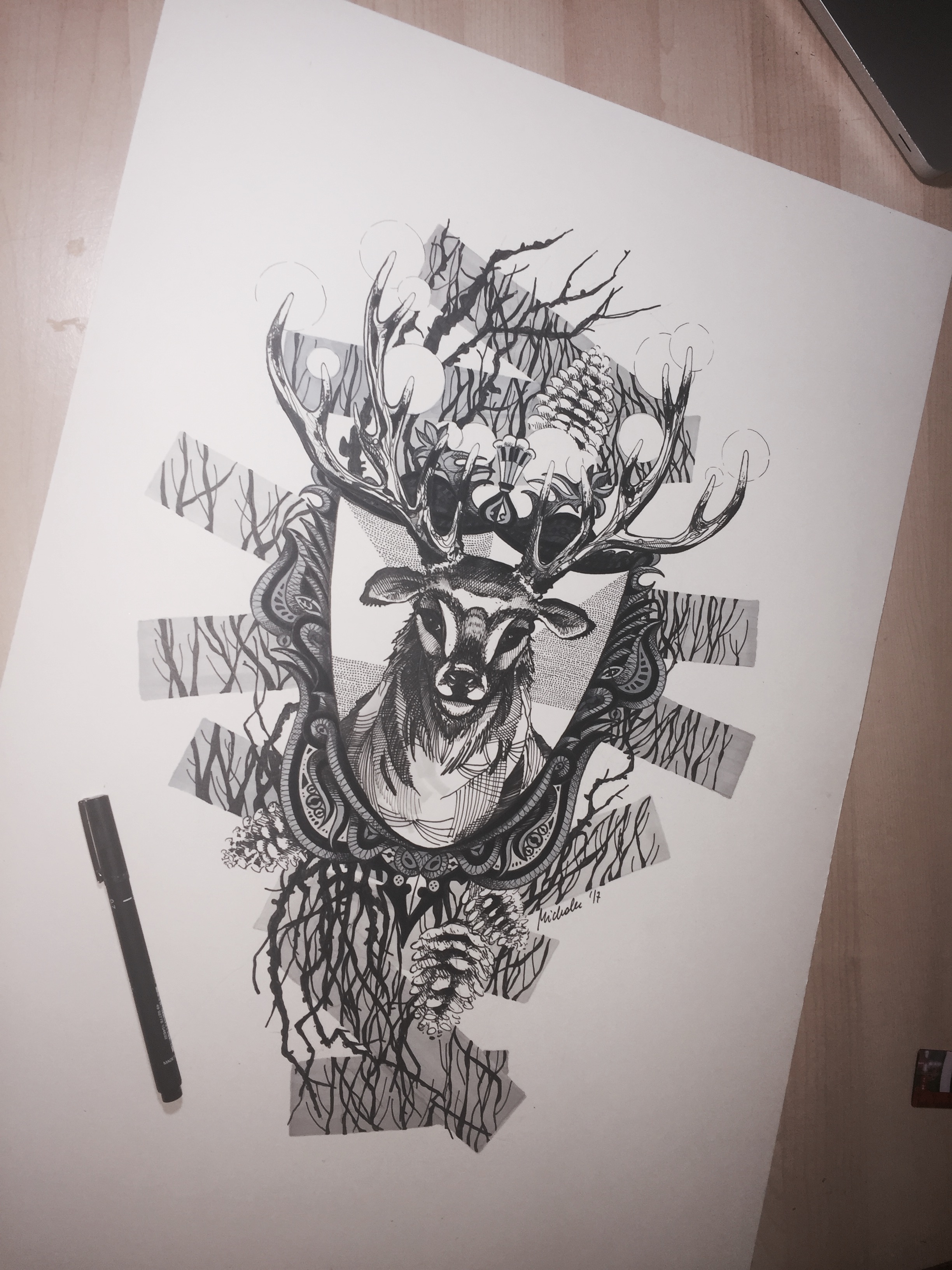 2448x3264 Stag Forest Ink Pen Drawing