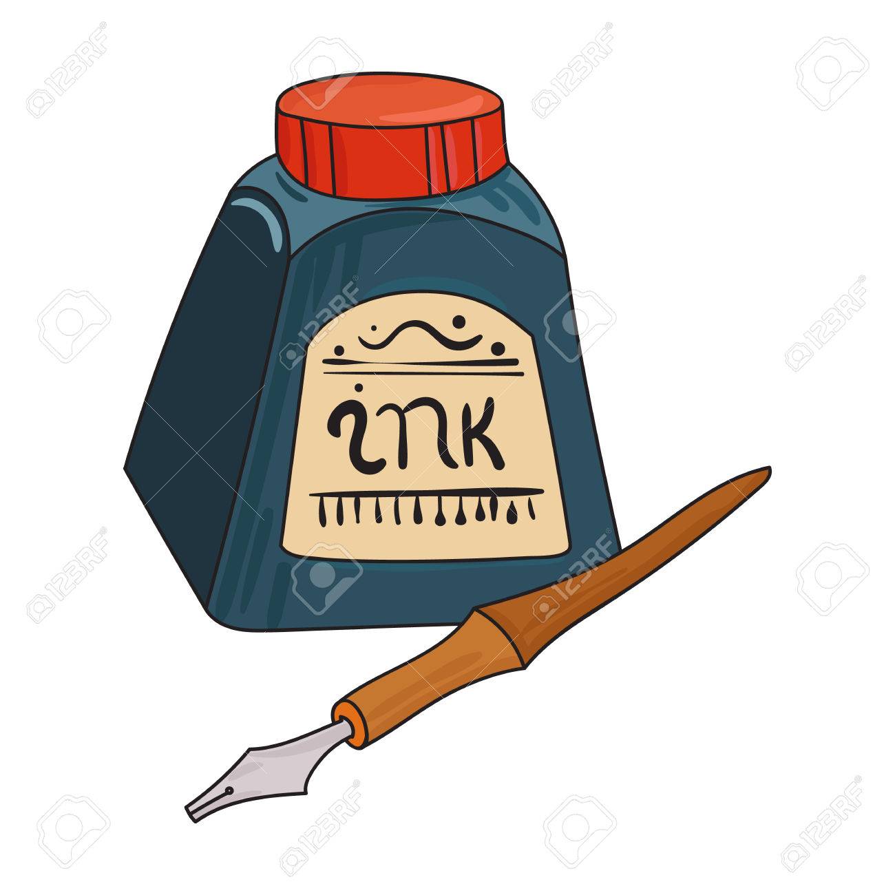 1300x1300 Dip Pen With Inkwell Icon In Cartoon Style Isolated On White