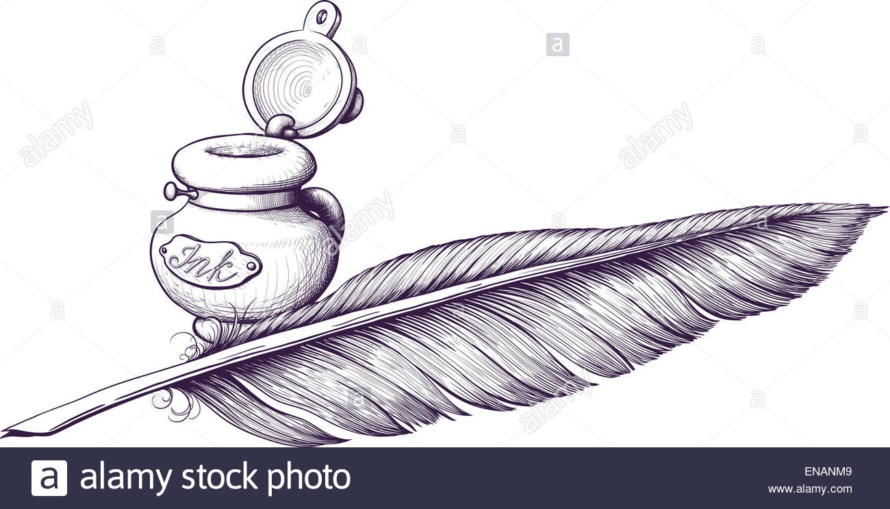 1300x743 Inkwell And Quill Pen Lying Next Stock Photo 81985801
