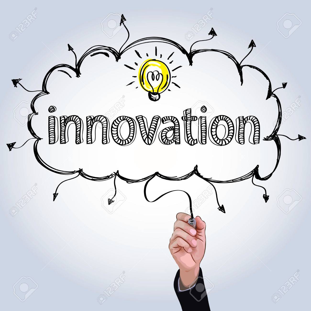 1300x1300 Hand Drawing Innovation With Light Bulb In Cloud Illustration