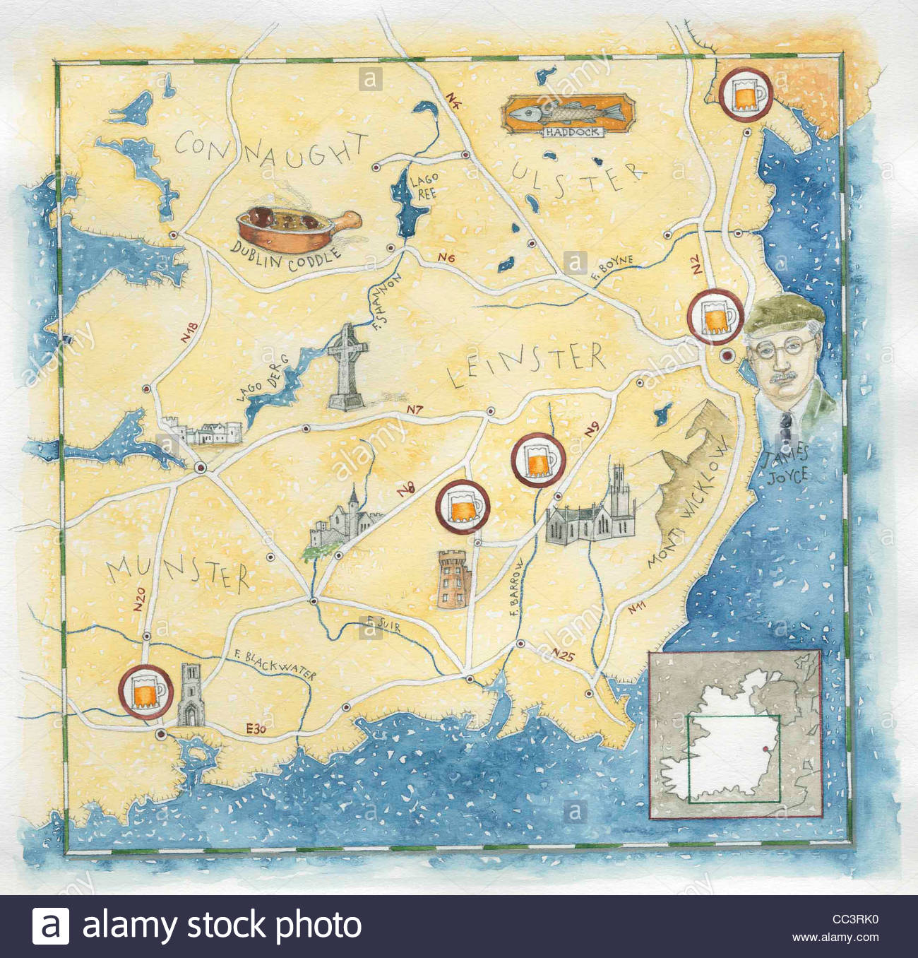 1300x1356 Gastronomic Ireland Map Drawing Stock Photo 41881028