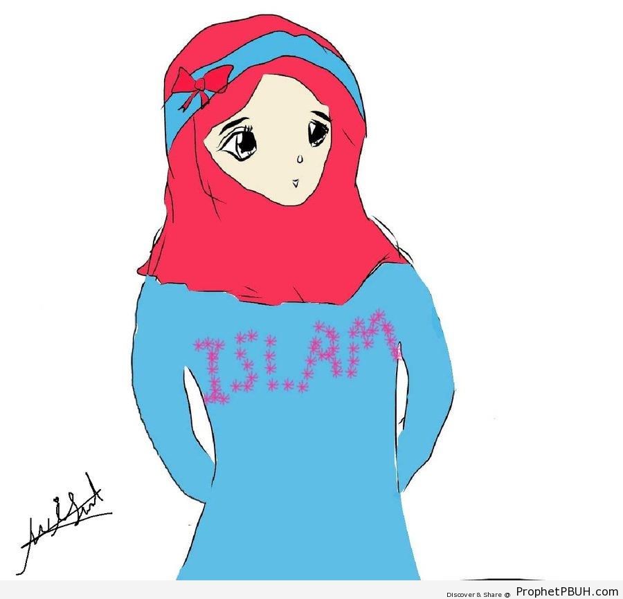 900x866 Muslim Woman Drawing With Islam Written On Shirt Drawings