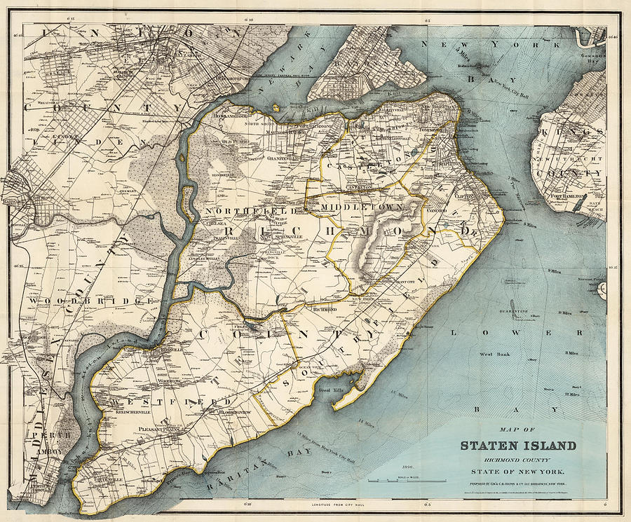 900x745 Vintage Map Of Staten Island Ny