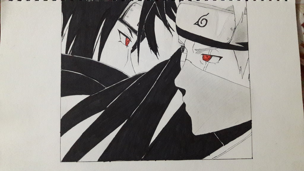 1024x576 Itachi Vs Kakashi (Sharingan) By Za Drawing