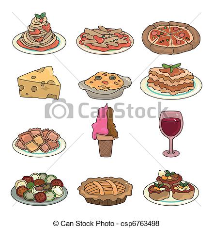 440x470 Cartoon Italian Food Icon Set Vector