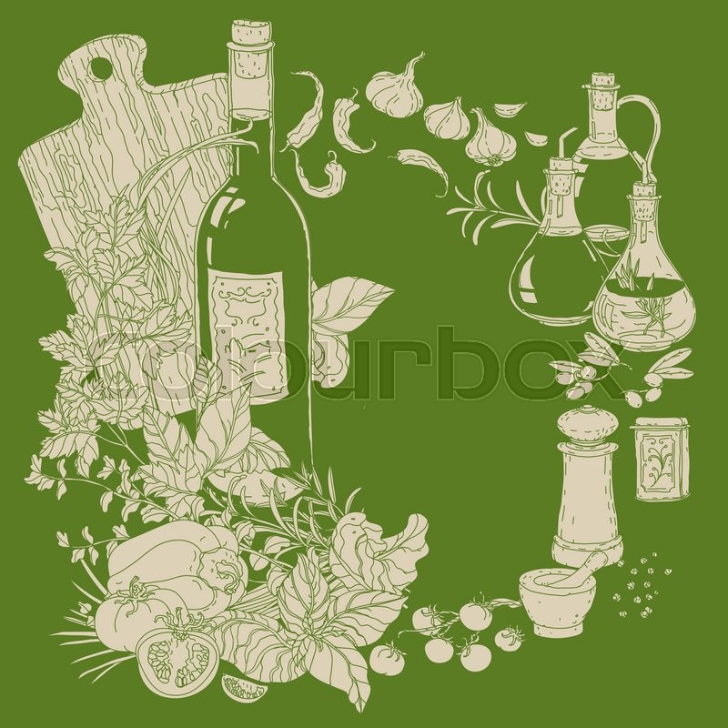800x800 Wreath Of Vector Italian Cuisine Elements. Hand Drawn Silhouette