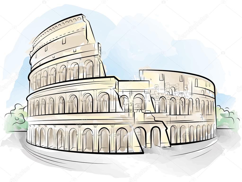 1023x773 Drawing Color Colosseum, Rome, Italy Stock Vector Mirumur