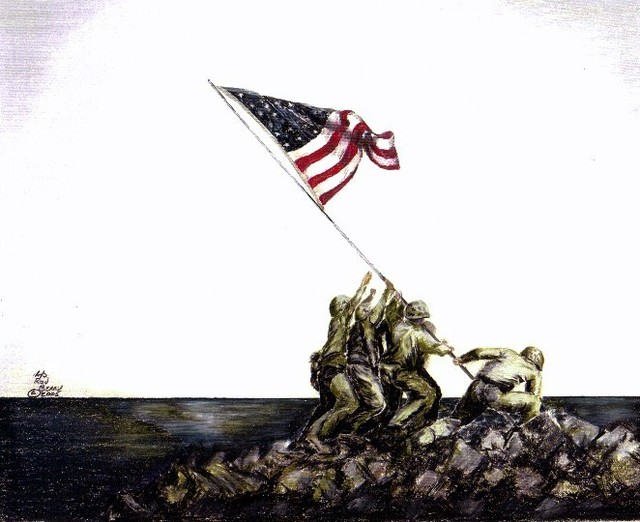 640x522 Ron Berry Artwork United States Marines On Iwo Jima Original