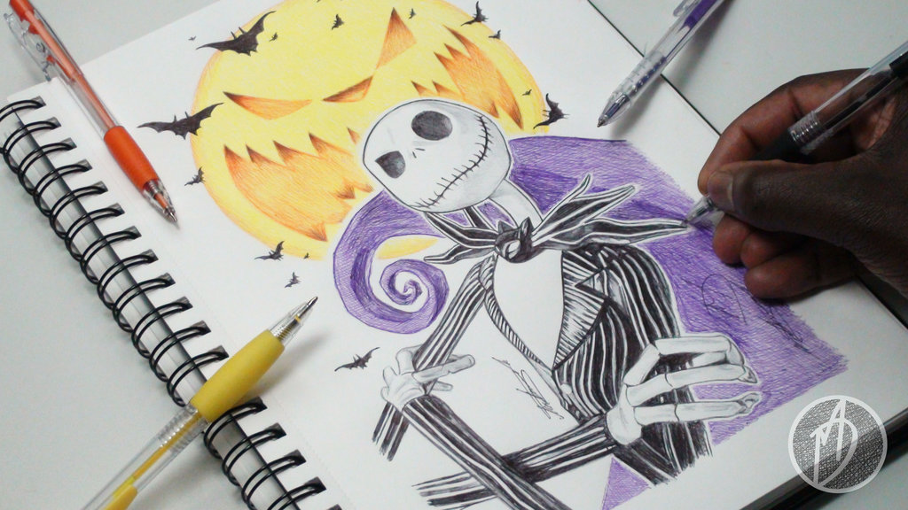 1024x576 Jack Skellington Ballpoint Pen Drawing By Demoose21