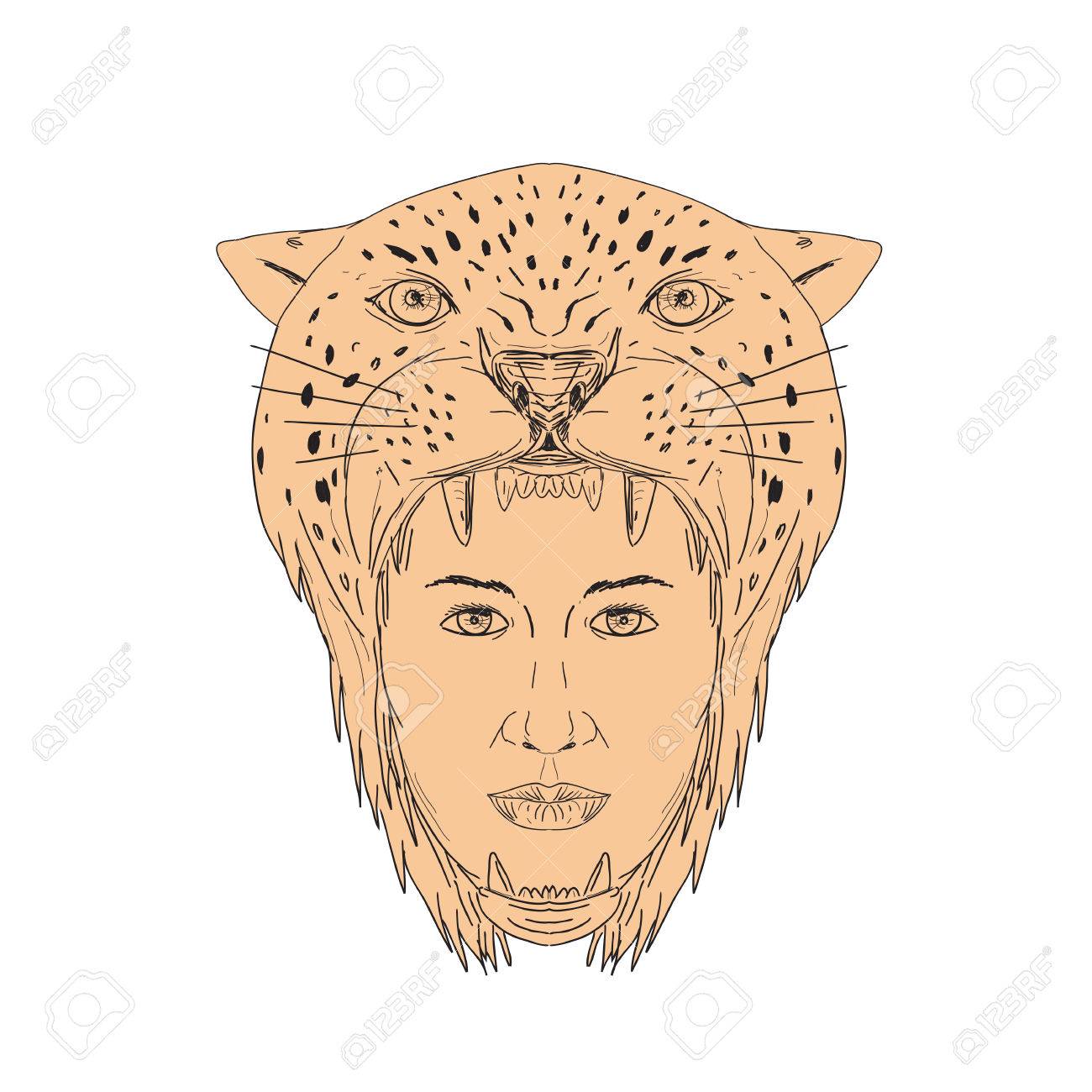 1300x1300 Illustration Of A Female Aztec Warrior Wearing Jaguar Head