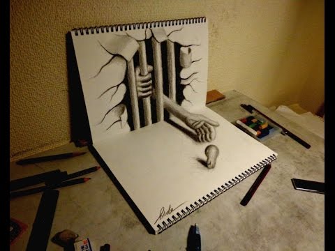 480x360 How To Draw 3d Art Hand In Jail [Speed Drawing]