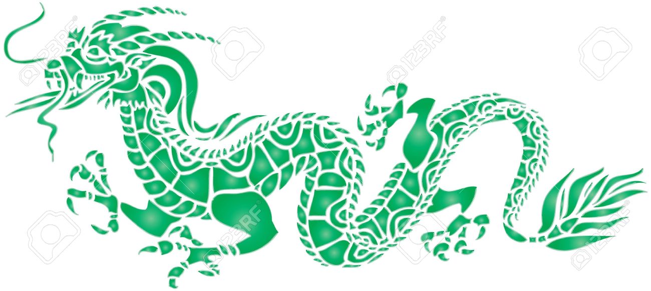 1300x581 A Simple Drawing Of A Dragon In A Japanese Style Stock Photo