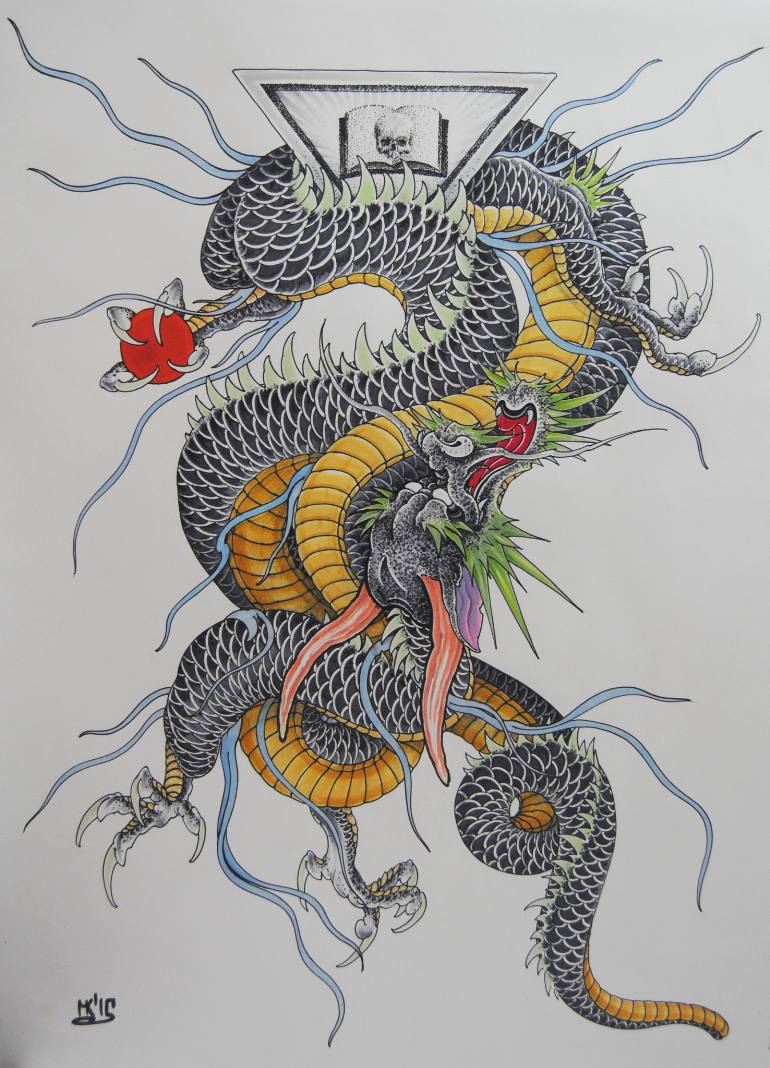 770x1068 Saatchi Art Japan Dragon Drawing By Maxim Kokin