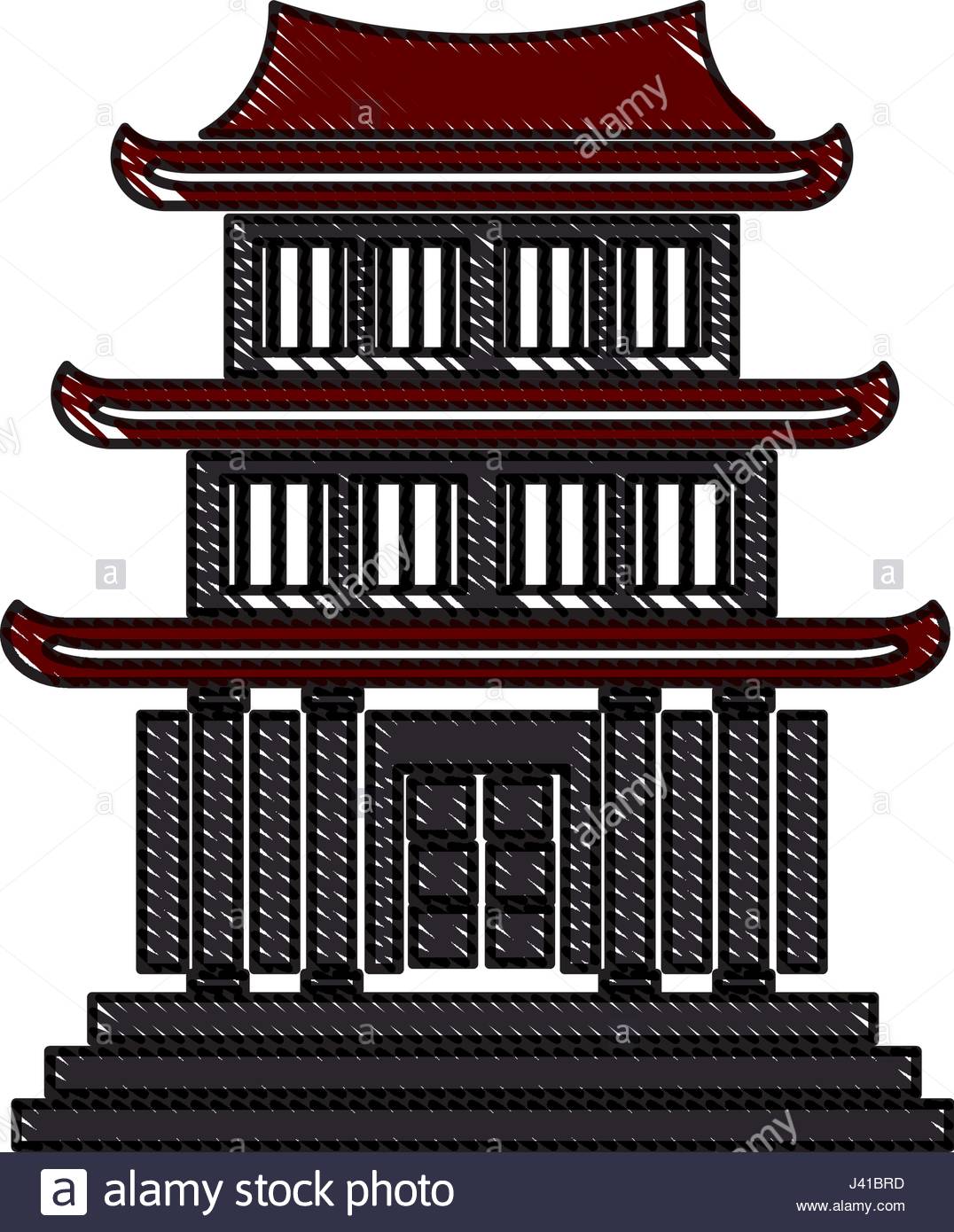 1076x1390 Drawing House Japanese Traditional Chinese Facade Stock Vector Art