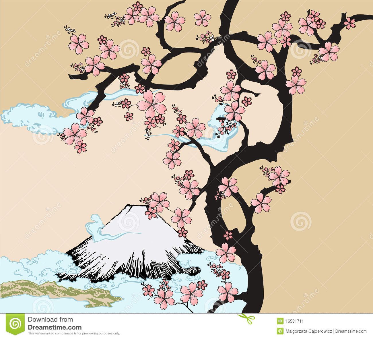 1300x1181 Sakura Tree Drawing Inspired By Traditional Japanese Art