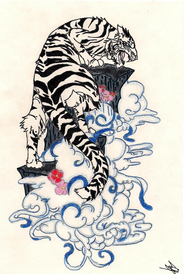605x900 Traditional Japanese Style Tiger Drawing By Crisol Campos