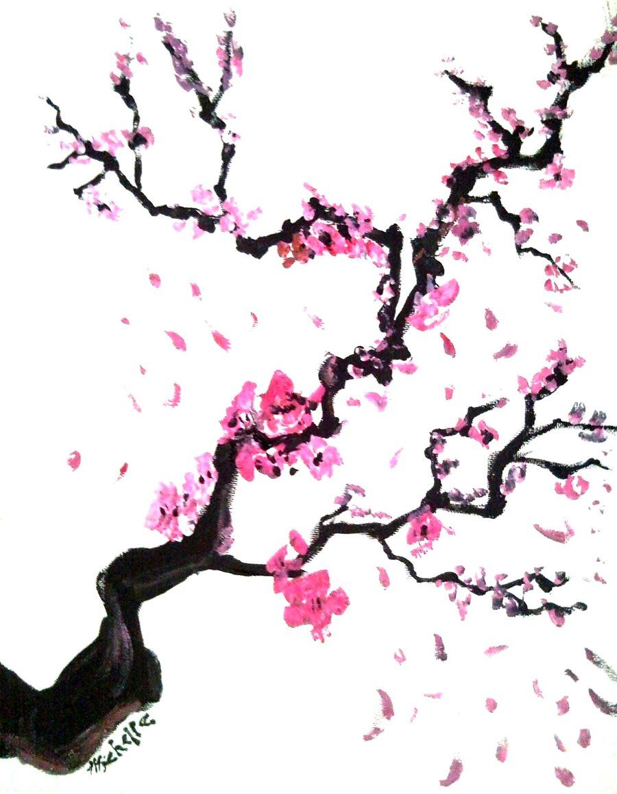 900x1157 Japanese Cherry Tree Gradification Watercolors