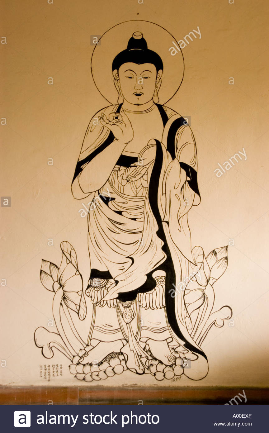 864x1390 Japan Style Standing Buddha Mural Painting In Japanese Zen
