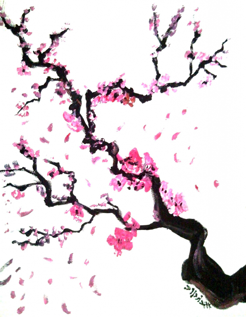 Japanese Cherry Blossom Tree Drawing Easy - Sakura Painting . Cherry ...