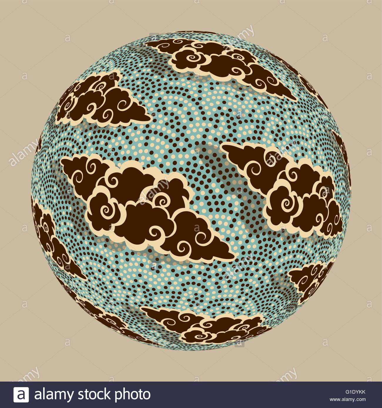 1300x1390 A Stylized Planet With Japanese Style Clouds Floating On A Dotted