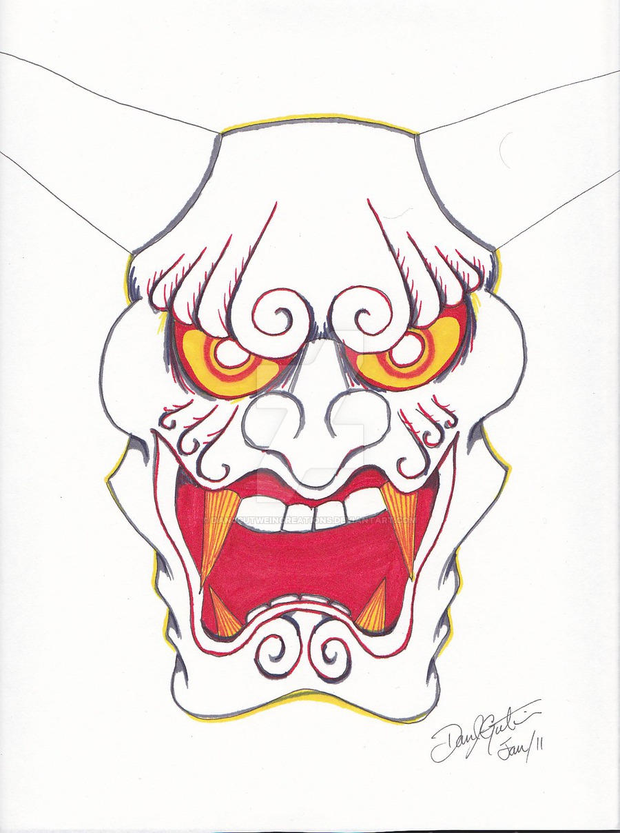 900x1208 Japanese Demon Mask, Coloured By Dan J. Gutwein By
