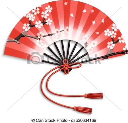 450x433 Realistic Japanese Folding Fan With Sakura Flowers Ornament
