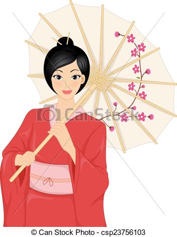 352x470 Japanese Kimono Girl. Illustration Featuring A Woman Wearing