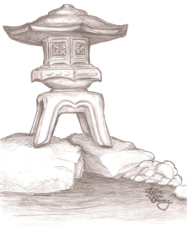 745x900 Stone Lantern Drawing By Jeffrey Oleniacz