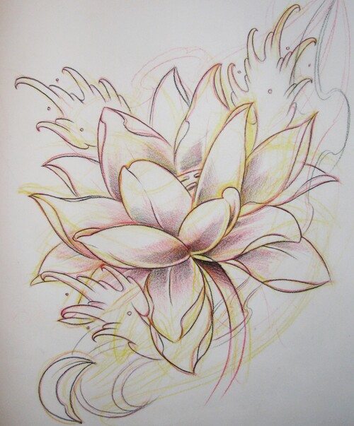 500x603 Lotus Outlined Mother Daughter Tattoos Outlines