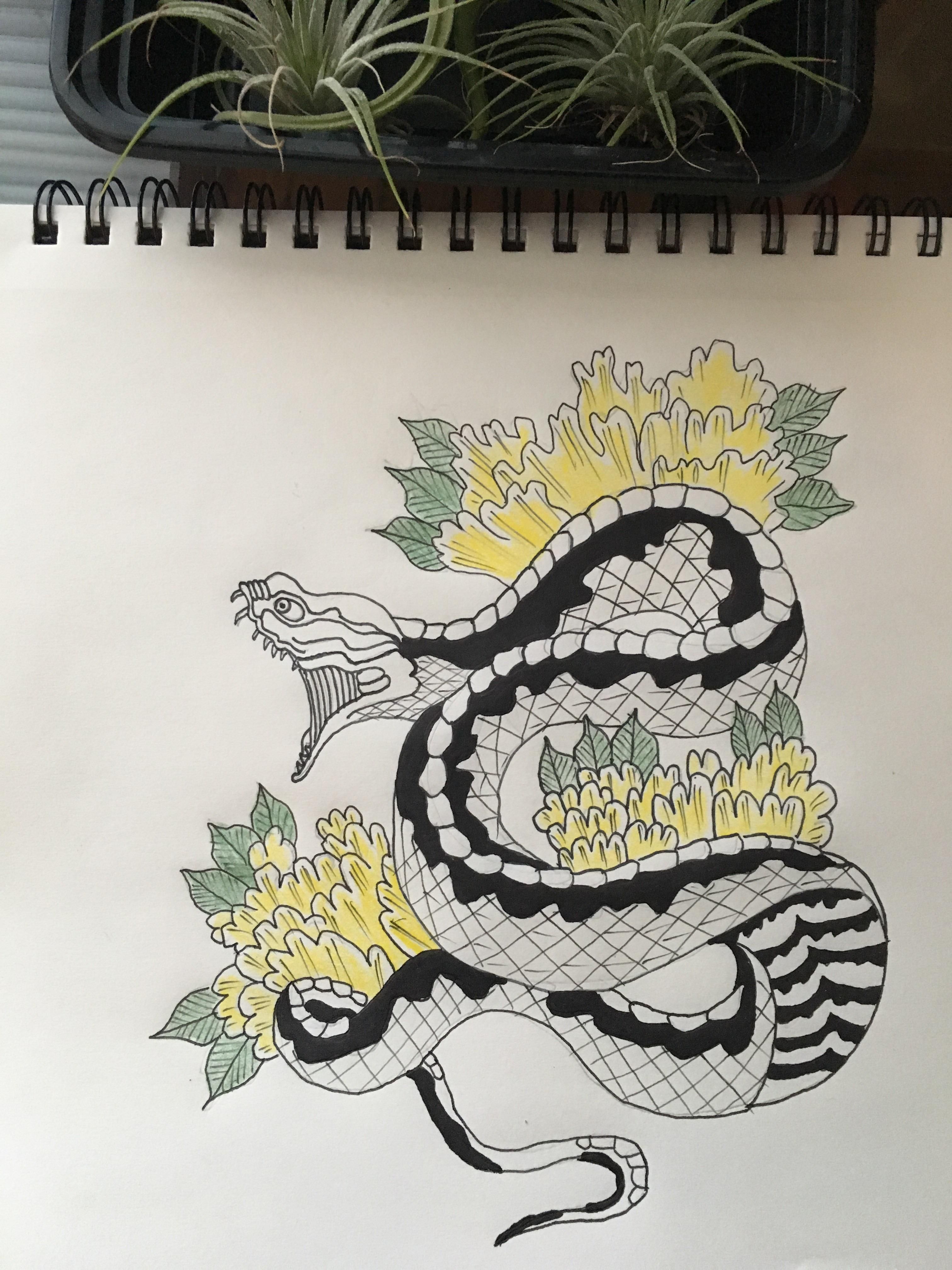 3024x4032 Japanese Style Snake And Flowers (I.redd.it) Submitted By Burgers